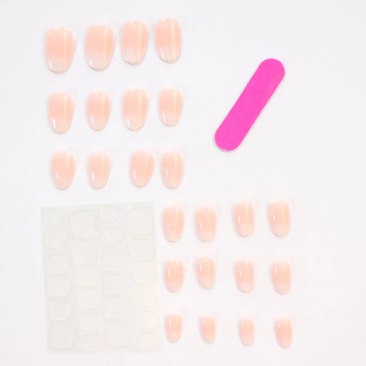 24PCS Press On Nails Short Almond Pink Candy Color White Gradation Nail Art Glitters Fake nails For Girl Mother Women Gift Cute