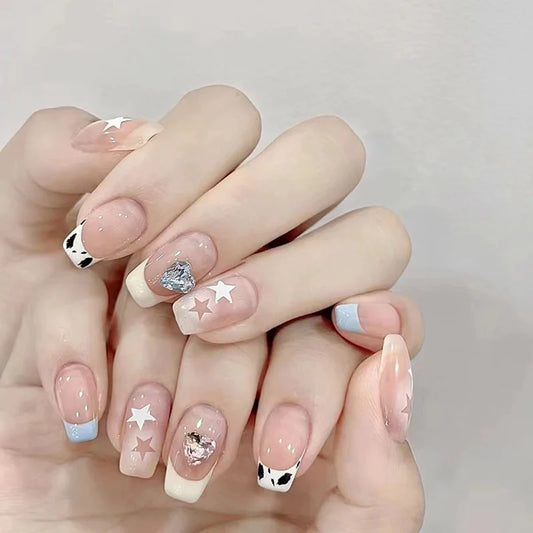 24pcs Short Square Press on Nails Tips Red Ballet False Nails Art Flower Design Stick on Nail Sets Wearable Glitter Fake Nail