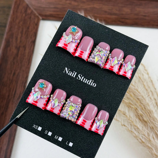 10pcs high-end Sweet and cool style, hand-painted spot patterns, five-pointed star diamonds, dazzling stacked diamonds handmade