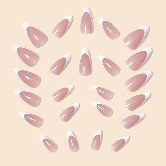 24Pcs Long T-shaped Wearing Nail DIY Nail Art French White Line Naked Color Nail Beauty Charm Send Jelly Glue and Rubbing Strips