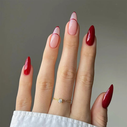 24Pcs False Nails Full Cover Pattern Pink White Removable Manicure Artificial Daily Press on Nails for Women Short Almond Nails