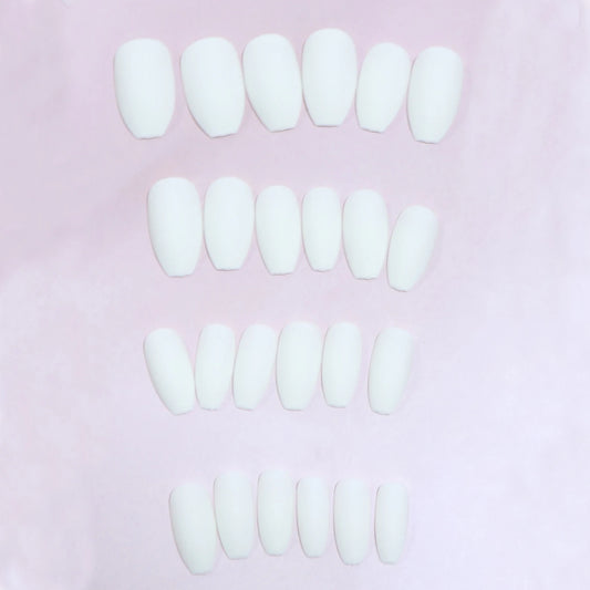 24PCS/ Frosted Ballet-Shaped Solid Color Fake Nails Instantly Upgrade Your Look, Full White Coverage, Simple and Elegant, Suitab