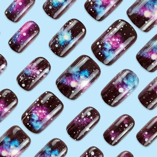 24PCS Nebula Gradient Multi-color Smudge Nail Patch Fake Nails Press On Acrylic Nails Almond False Nails Wholesale