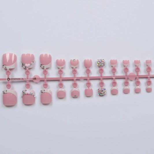 24Pcs Toenail Patch White French Wear Nail Art Three-Dimensional Pink Small Heart Fake Nail