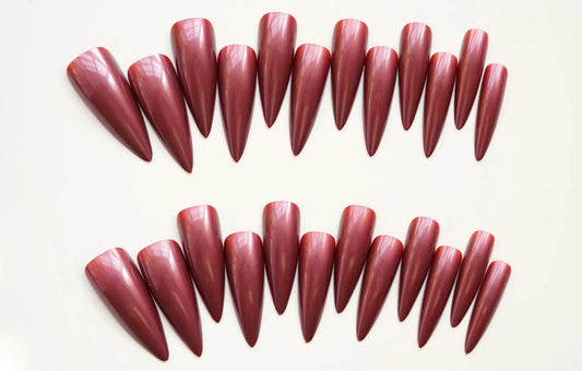 24pcs Super Long Stiletto Fake Y2K Nails Press On Vintage Wine Red False Nails With Designs Full Cover Fashion Almond Nail Tips