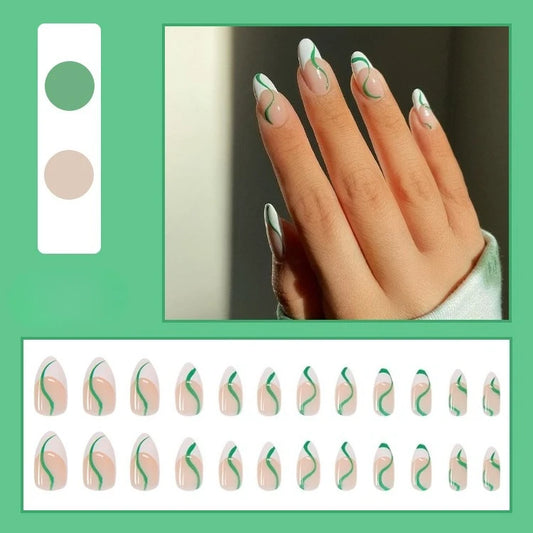 24Pcs Pink Oval Mid-length Fake Nails Flower Colorful Pattern Summer Lovely Design Finished Nail Tips Reusable Nails French Tool