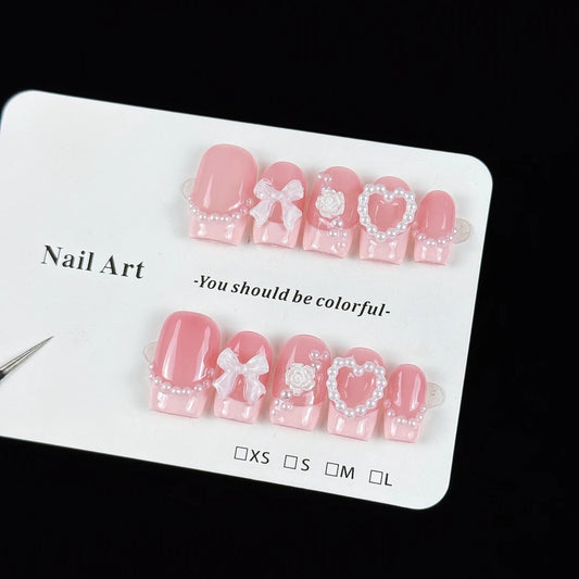 10pcs high-end Cute girl style, hand-painted three-dimensional pearl heart, bow, rose, and pearl embellishments handmade fake