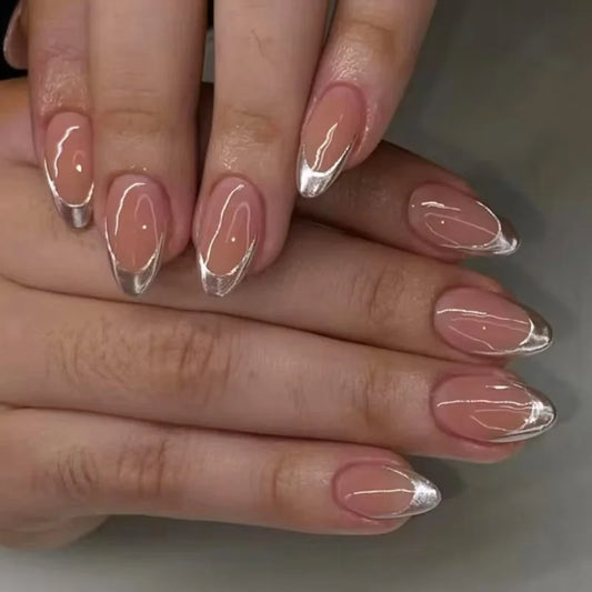 24Pcs Mid-length Almond Fake Nail Cat's Eye Love Heart Design Press on Nail Tip Butterfly Pattern Wearable Full Cover False Nail