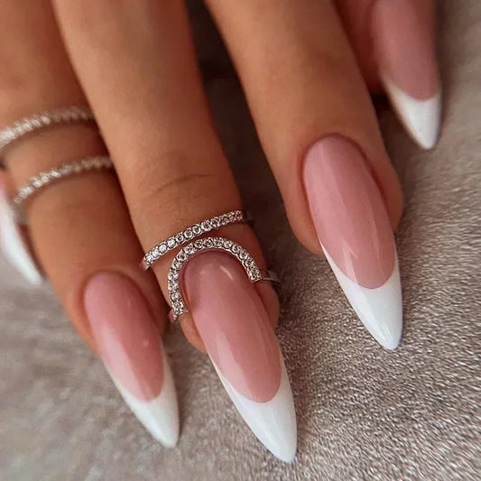 24Pcs Simple Orange French False Nails with Glue Small Short Petitle Ballet Fake Nails Fashion Wearable Almond Press on Nails
