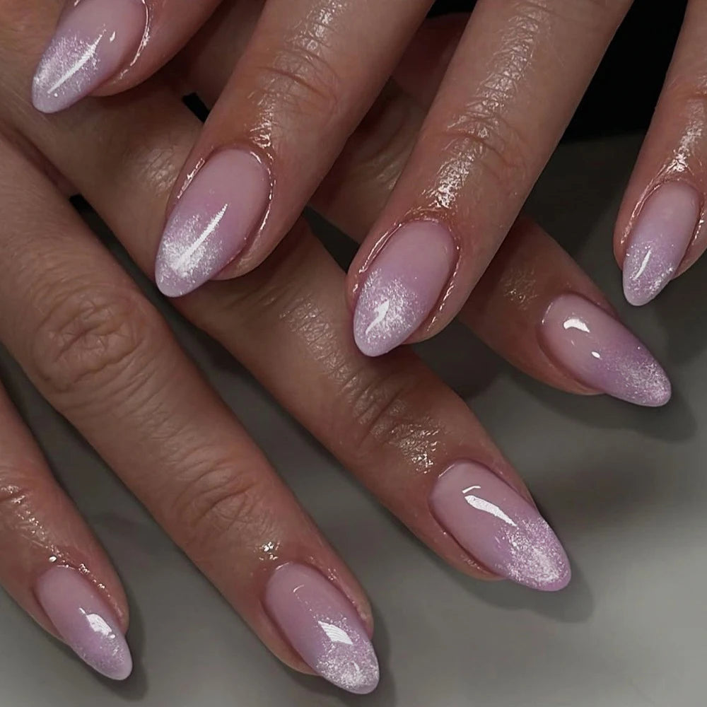 24pcs Long Almond Press on Nails Gold Bow Fake Nails Cherry Pattern False Nail Artificial Tips Накладные Ногти Uñas Postizas 네일팁