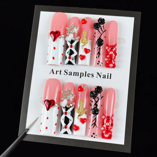 10pcs high-end Retro Gothic style, hand-painted three-dimensional roses, hearts, stars, glittering point diamonds handmade fake