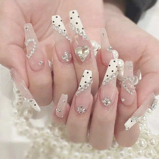 24pcs Glitter Butterfly Design Fake Nails Sets Wearable Brown Mid-length Coffin False Nail Art Ballet Press on Nails for Girl