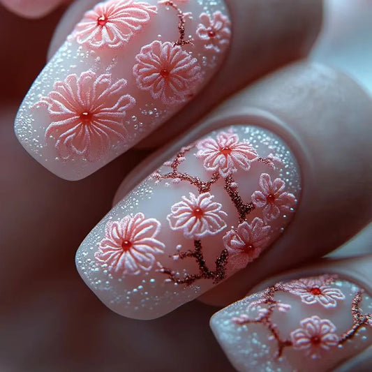 24pcs Orange French Press on Nails Finished Simple Leaves Design Stick on Nail Art Short Square Fake Nails Sets False Nail Tips