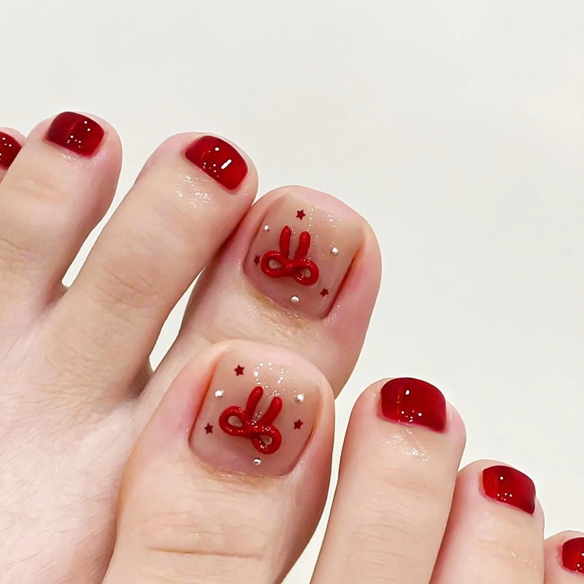 Nude Pink Color Fake Toenails 24Pcs Simple Charm Press On Toes Nails Flower Printed White French Tip Reusable False Nails
