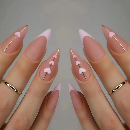 24Pcs Mid-length Almond Press on Fake Nails Leopard Print French Design Full Cover False Nails Tips Reusable Artificial Manicure