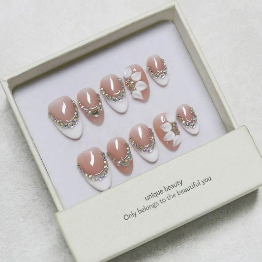 10pcs high-end Lightly luxurious and minimalist style, hand-painted decorative patterns, dazzling stacked diamonds handmade fake