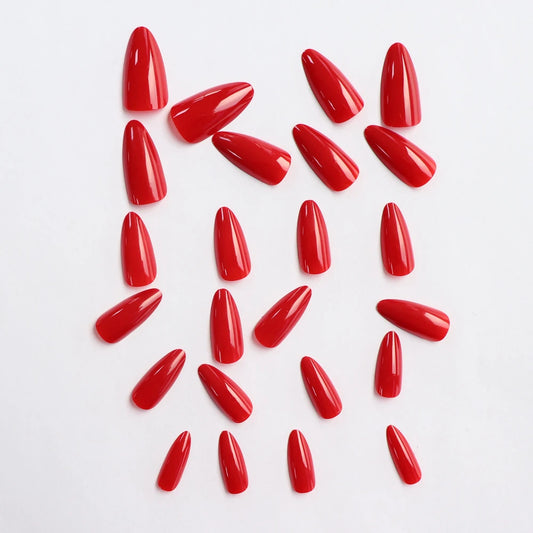 24PCS Red Press Nails Almond-Shaped Thick False Nails Medium Almond-Shaped Press Nails Reusable Acrylic Nails