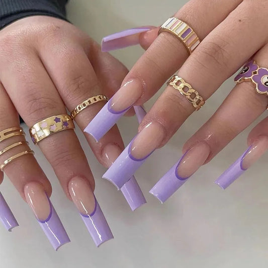 24pcs Pink Bow Design Fake Nails French Long Ballet False Nail Art with Strawberry Pearl Full Cover Nail Coffin Press on Nails