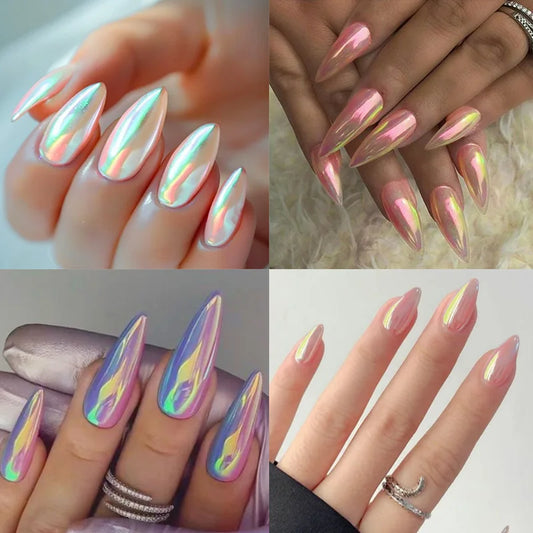 24pcs Glossy Red Cat's Eye Press On Nails Full Cover Nude Color Wearable Almond False Nails Charms Detachable Fake Nail For Girl