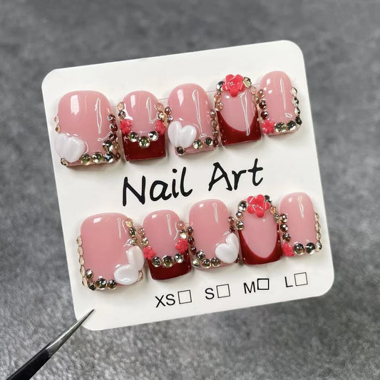 10pcs high-end Sweet and elegant style, hand-painted three-dimensional patterns, glittering rhinestone embellishments handmade