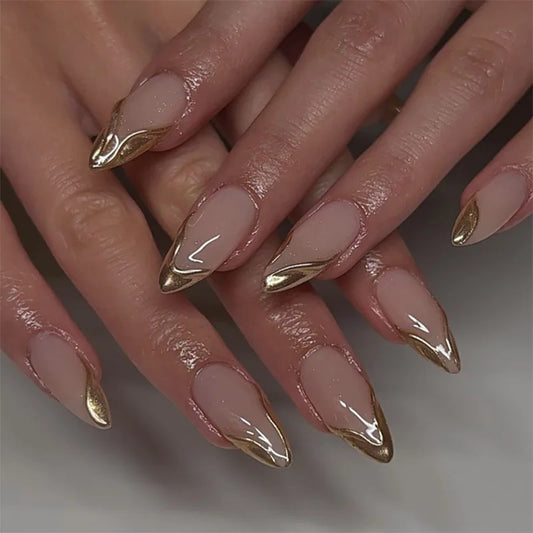 24pcs Pearl Bow Design Fake Nails Tips Simple Pink French Long Almond Press on Nails Art Aurora False Nail Set Reusable Manicure