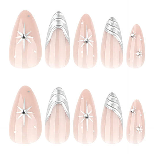 24pcs Sliver Edge French Fake Nail Tips Y2k Sweet Cool Almond Press on Nail Wearable Detachable Fashion Spicy Girls False Nails