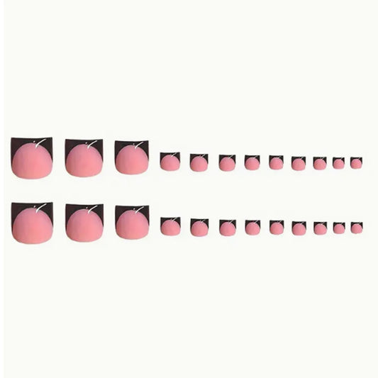 24pc Medium Square Toenail Fake Nails, Black French Design Nails Detachable and Reusable Jelly Glue 1pc Cuticle Pusher