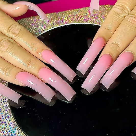20pcs Long Curve Press on Nails Sets Gradient White French Fake Nail Tips Finished Simple Square False Nails Art Full Cover Nail