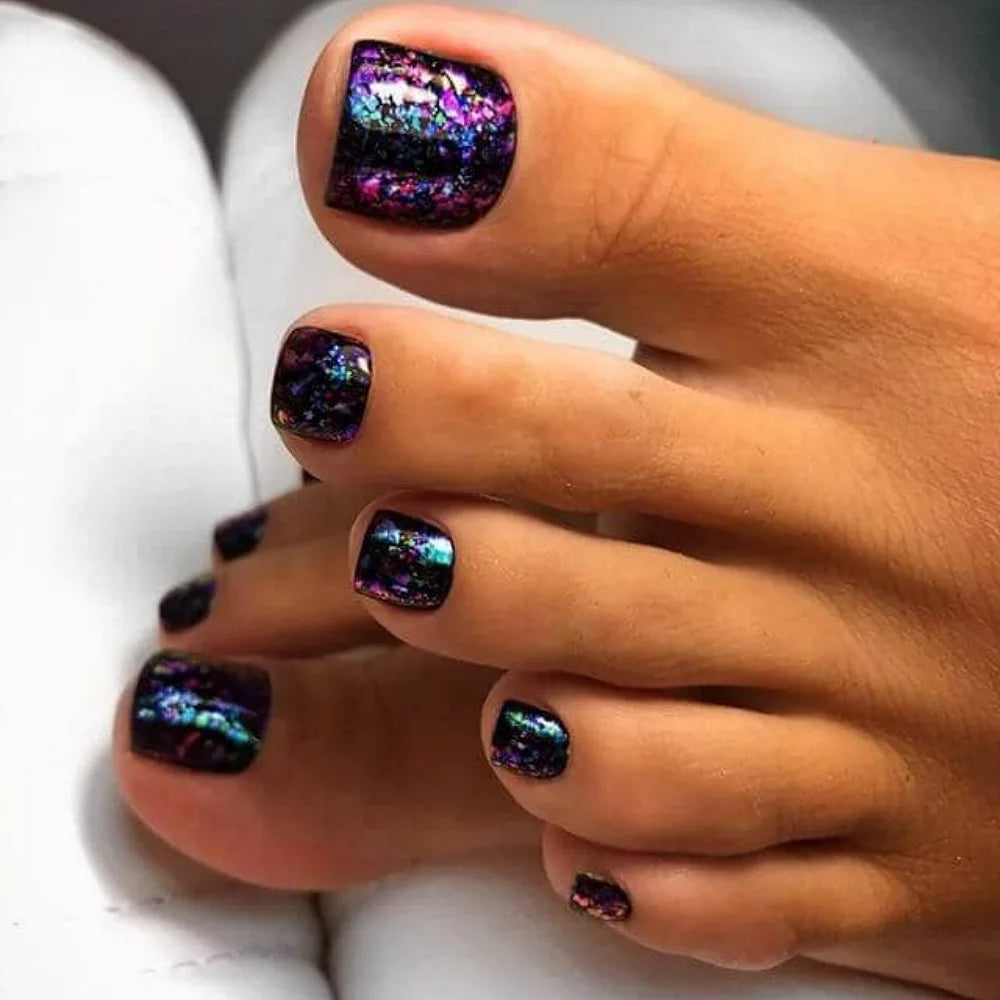 24Pcs Short Square Head Fake Toenails with Marble Texture Design False Nails Press on Reusable Finished Full Cover Nail Tip Art