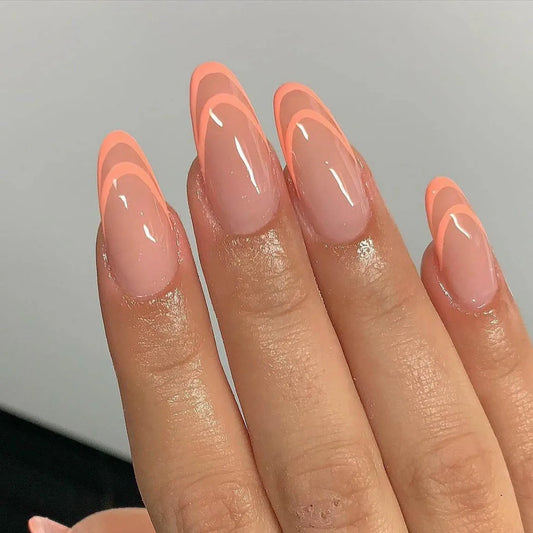 24Pcs False Nails Solid Color Bright Face Almond with Jelly Glue Acrylic Nail Classic Wearable Removable Fake Nail Press on Nail