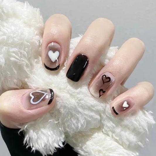 24pcs Sweet False Nails Finished Sets Gradient Pink Mid-length Ballet Fake Nail Tips Wit Rhinestone Moon Design Press on Nails