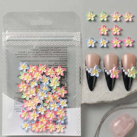 50pcs Gradient Plumeria Cherry Flower Nail Art Decorations Resin Material Floral Design Nail Charms for Spring DIY Manicure
