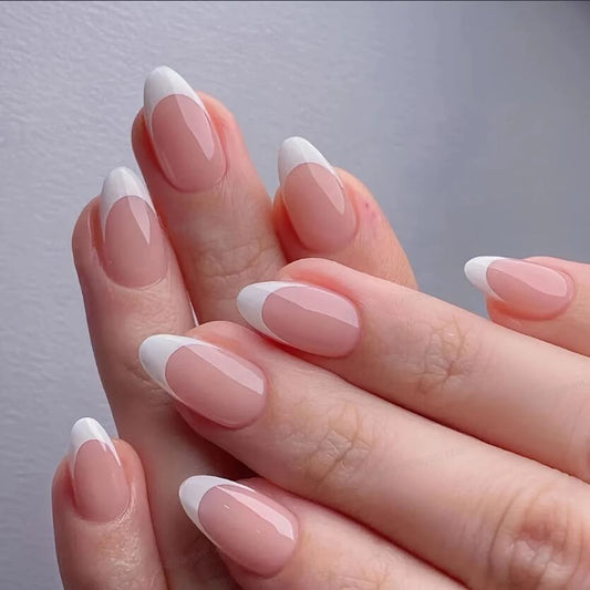 120/240/360PCS Box Glossy Soft Gel Pink French Nail Tips Medium Almond White Simple Press On Nails Huge Capacity False Nails*&