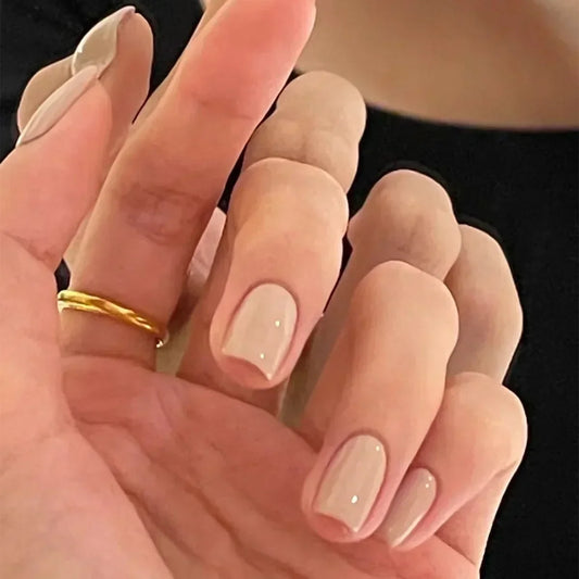 24pcs Brown Short Square False Nails Classic Solid Color Design Simple Fake Nails Ballet Full Cover Nail Manicure Tips for Girls