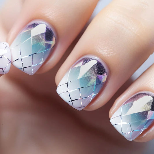 24pcs Short Ballet False Nail Purple Smudge Nails Tips Reusable Ins Fashion Square Press on Nails with Lines Design Fake Nail