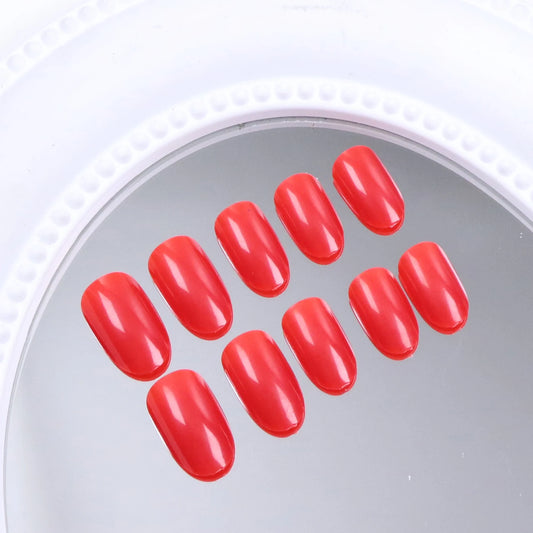 24PCS Red Nails Short Oval False Nails Press Nails Thick False Nails Medium Almond Nails Press Reusable Acrylic Nails