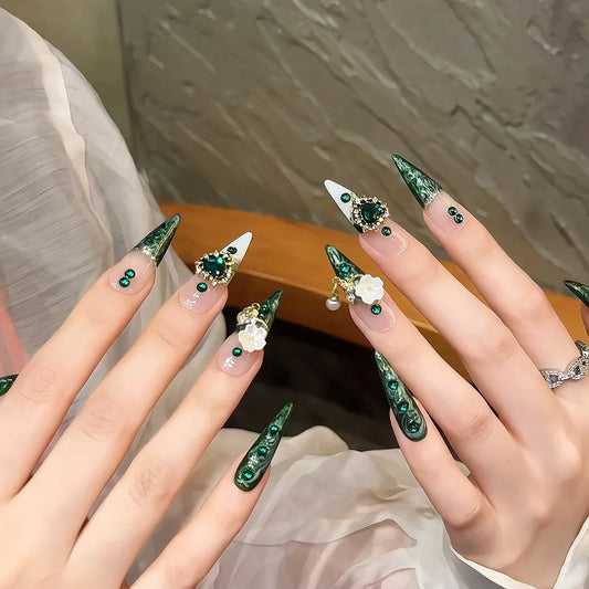 10PCS Stiletto Handmade Press On Nails,Advanced Whitening Style,Suitable For Festivals Parties And Daily Wear.
