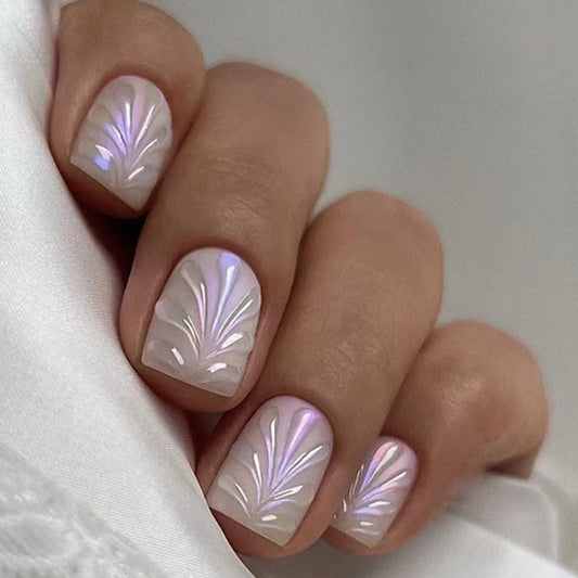 24Pcs Short Square Head French False Nails Rhinestone Flower Bow Design Fake Nails Press on Detachable Full Cover Nails Tips Art