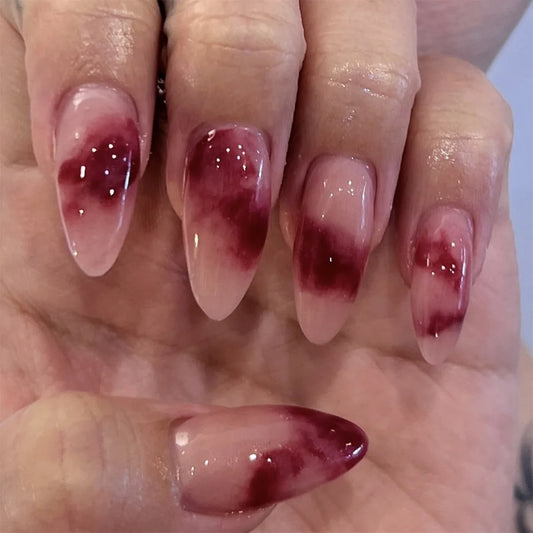 24pcs Cute Almond False Nails Gradient Colorful Flower Design Stick on Nail Reusable Simple Long Oval Press on Fake Nails Tips
