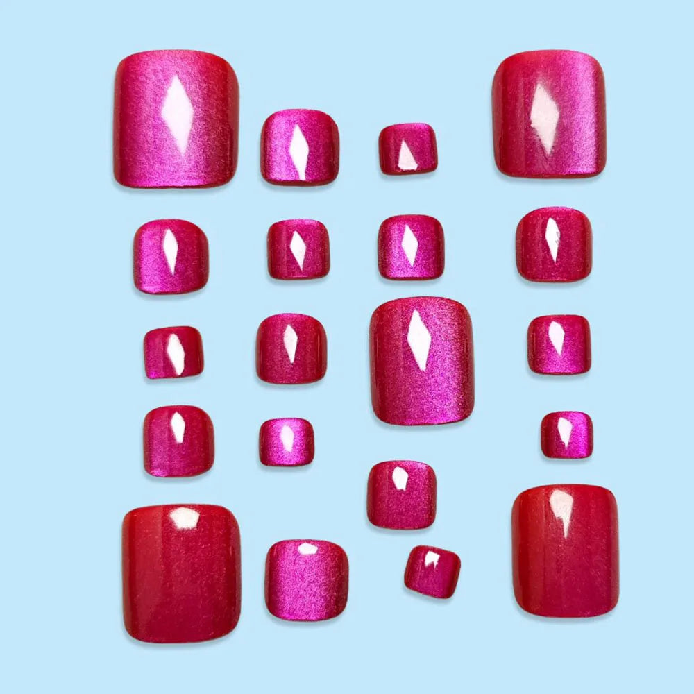 96pcs/Box 4Colors Cat Eye Press-On Toenails French Short Square Press-on Toenail Design Full Cover for Wearing Feet Nail Supplie