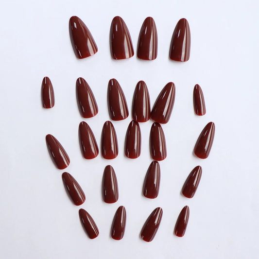 24Pcs/Set Simple Wine Red Fake Nails Mid-length Almond Press on Nails Art Wearable Round Head Oval Full Cover False Nail Tips