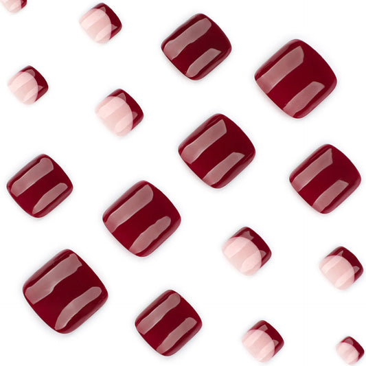 24pcs Red French Fake Toenails European Square Head Press on Toenails Full Cover Wearable INS Simple Summer False Toe Nails