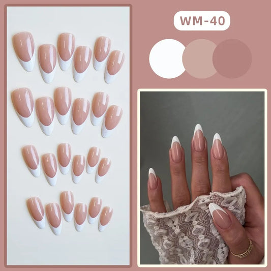 10Pcs Handmade Nails Minimalist Almond French with White Borders Suitable for All Skin Tones Press on Nails Perfect for Women