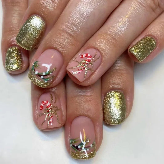 24Pcs Christmas Fake Nails French Fashion Edge Bow Pattern Black White Stripes Diamonds Design Detachable Fake Nail Tips Art Set