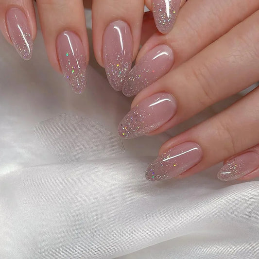 24pcs Simple Almond Fake Nail Tips Gradient Red Design Stick on False Nails Sets Finished Datachable Long Round Press on Nails