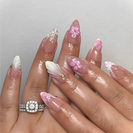 24Pcs Matte Almond Autumn Winter False Nails with Glue Glitter Butterfly Fake Nail Press Ons Black Gradient Artificial Nail Tips