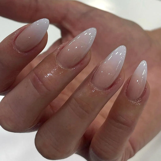 24Pcs French Press on Fake Nails Long Pointed Nail Tips Art Full Cover Blush Gradient Simple Acrylic False Nails Set Detachable