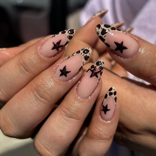 24Pcs Brown Leopard Print Pattern False Nails Press on Long Stiletto Acrylic Manicure Detachable Spice Cool Nails Set for Women