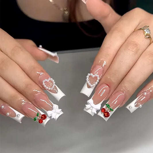 24pcs French Coffin Press on Nails Sets Valentine's Day Love Starlight Pink Long Ballet Fake Nail Tips Reusable False Nails Art