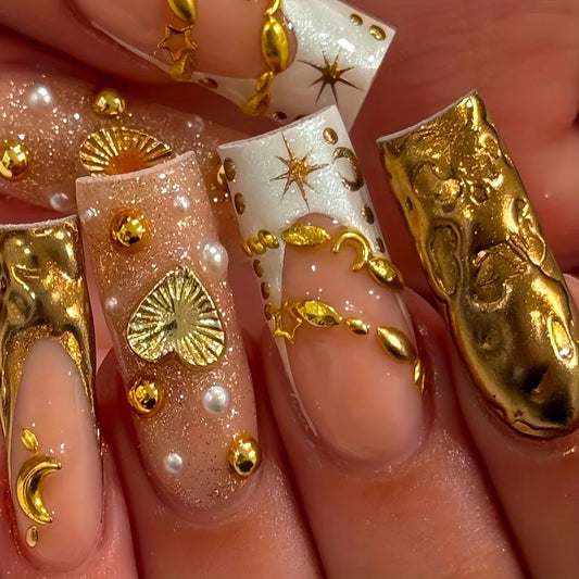24pcs Press on Nails Sets Leopard Print French Long Square Fake Nails Tips with Diamond False Nail Art Finished Coffin Manicure